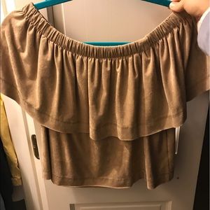 suede off the shoulder shirt